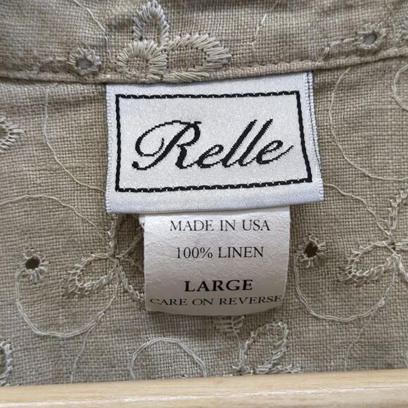 Vintage Relle linen embroidered button down maxi dress size Large - Picture 2 of 6